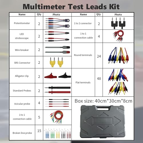 Multimeter Test Leads Kit 114PCS Multimeter Leads Kit Multi Function Electrical Back Probe Kit Efficient Automotive Circuit Test Leads Kit Relay Wire Terminal Test Diagnostic Tool with Alligator Clips - size: 114PCS Multimeter Test Leads Kit