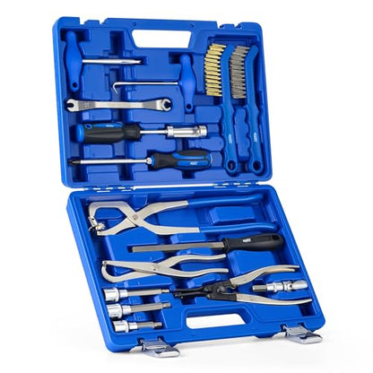 OMT 15-Piece Drum & Disc Brake Tool Kit with Caliper Socket Set & Pliers | Brake Spring Pliers, Drum Spring Tool, AISI 5160 & 40Cr Steel, Fits VW Seat Skoda Opel Renault, Blow-Molded Case