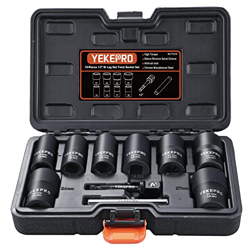 10PCS Lug Nut Removal Tool, 1/2" Drive Bolt Extractor Kit | Impact Twist Socket Kit, Stripped For Damaged, Frozen, Studs, Rusted, Rounded-Off Bolts, Nuts & Screws, Cr-Mo Steel - size: 10-Piece Twist Socket Set