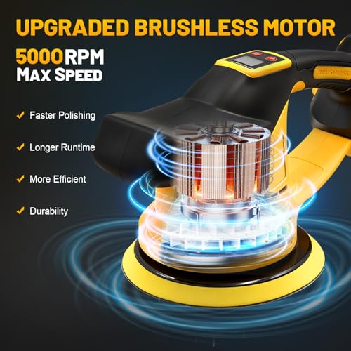 Upgraded Cordless Buffer Polisher - Buffer Polisher Kit Compatible with Dewalt 20V Battery, 6-Inch Brushless Car Polisher with 12pcs Polishing Accessories for Car Polishing/Waxing (Tool Only)