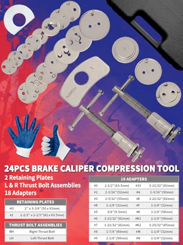 Brake Caliper Compression Tool 24-Piece Heavy Duty Disc Brake Piston Caliper Compressor Rewind Tool