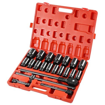 VEVOR Impact Socket Set 3/4 Inches 22 Piece Deep Impact Sockets, 6-Point Sockets, Rugged Construction, CR-V Drive Socket Set Impact SAE 13/16 inch - 2 inch, Includes Carrying Case and Ratchet Handle - style: 3/4" 22PCS