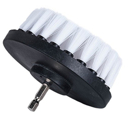 HIFROM Drill Brush - 4 inch Power Drill Attachment Soft Bristle White Quick Change Shaft Scrub Cleaning Brush for Carpet, Upholstery, Leather, Glass (White) - color: White