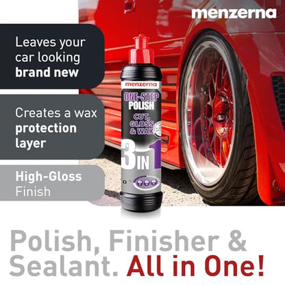 menzerna All-in-One polishing Kit I Car polishing Set with Menzerna One-Step Polish 3in1 (8oz) and 3.5 Inch Polishing Pad I Moderate Scratch Remover, high Gloss and Wax Kit for All Types of Vehicles - style: 8oz. + Pad