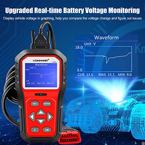 KONNWEI KW860 OBD2 Scanner Car Code Reader Diagnostic Scan Tool with Enhanced Live Data Stream and Upgraded Graphing Battery Status Check Function - color: KW860