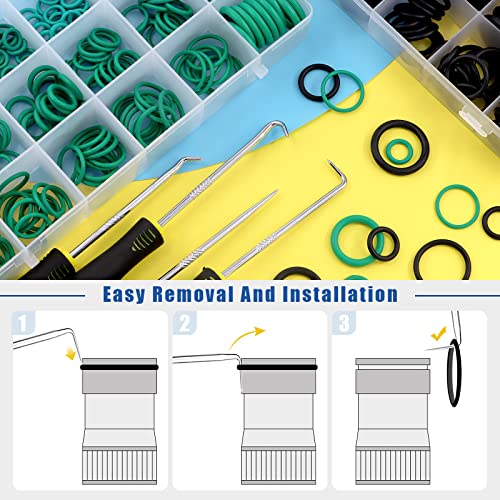 Glarks 553Pcs 36 Size Metric Universal O-Ring Assortment Set Including 270Pcs Green Nitrile Rubber NBR Washer and 279Pcs Black Gasket Sealing Ring with Pick and Hook Set for Car Faucet Plumbing Repair