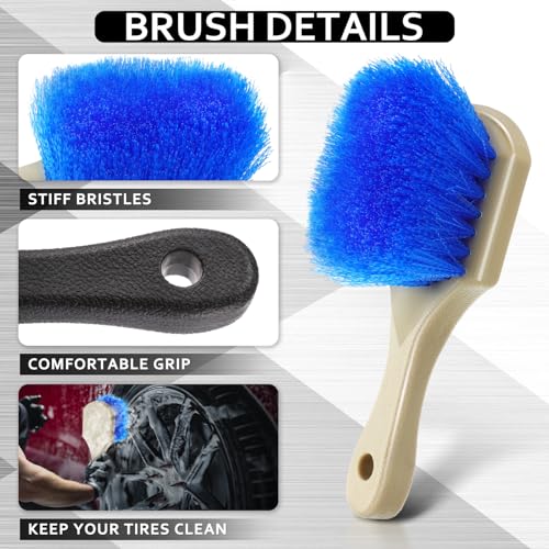 Vesici 2 Pcs 10 Inch Car Wash Brush Head with Soft Detailing Bristle Flow Through Car Cleaning Brush with 1 Pcs Stiff Bristle Wheel Brushes for Motorboat Rv Facades of Houses Wheel Carpet (Blue) - color: Blue