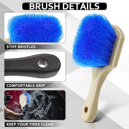 Vesici 2 Pcs 10 Inch Car Wash Brush Head with Soft Detailing Bristle Flow Through Car Cleaning Brush with 1 Pcs Stiff Bristle Wheel Brushes for Motorboat Rv Facades of Houses Wheel Carpet (Blue) - color: Blue