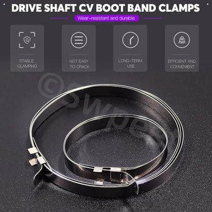 Swpeet 10Set Stainless Steel CV Boot Clamps Kit, 10Pcs Small & 10Pcs Large Crimp Bands, 1.8" - 3.5", 1.8" - 9" No Hole Type CV Boot Clamps Adjustable Drive Shaft Boot Clamp for Most Cars - style: CV Boot Band Clamps