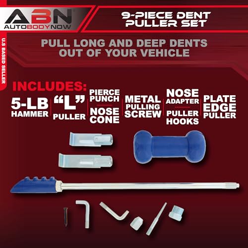 ABN Auto Slide Hammer 9-Piece Set, 5lb Pound – Puller Kit for Small Hail Dent Removal on Car Body