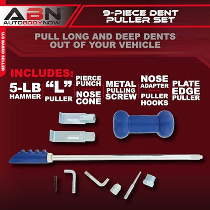 ABN Auto Slide Hammer 9-Piece Set, 5lb Pound – Puller Kit for Small Hail Dent Removal on Car Body