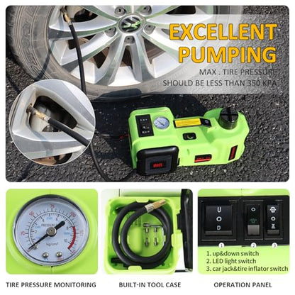 Electric Car Jack Kit 5Ton 12V Car Jack(Lifting Range: 6.1~20.86 inch) with Impact Wrench Tire Inflator for SUV MPV Sedan Truck Change Tires Garage Repair and Emergency Tire Change - color: Jack+Wrench+Air Pump