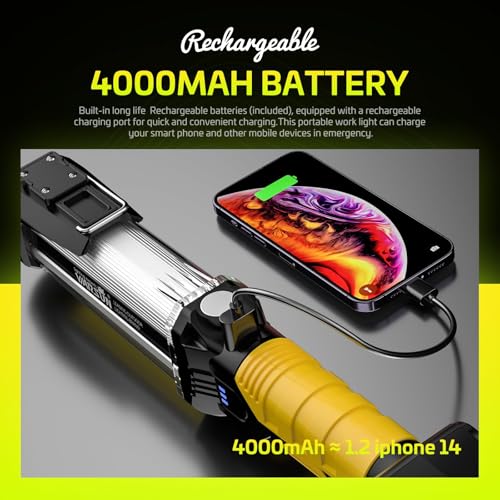 WARSUN 2PC Rechargeable 1500LM COB LED Work Light-Magnetic Hands-Free Trouble Light with Hook, IPX4 Waterproof for Garage Repair, Mens Fathers Gifts-Emergency Light Tool for Men (Yellow) - size: 2 PACK