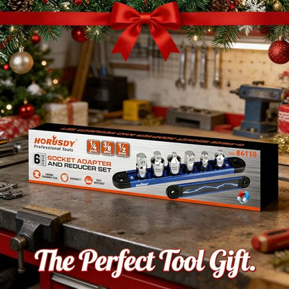 6-Piece Storeable Socket Adapter and Reducer Set with Magnetic Rail, Ratchet Adapter Set 1/4" 3/8" 1/2" Drive, Chrome Vanadium Steel, for Impact Driver & Drill, Organized Holder - style: 6-PCS + Magnetic Rail