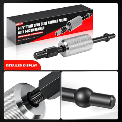 8-1/2" Tight Spot Slide Hammer Puller with 1-1/2 lb Hammer Compact Slide Hammer Set for Automotive Repair Seal & Bearing Remover Tool Compatible with OTC 5028 5/8-18 Thread for Injector