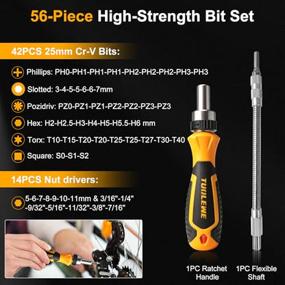 58-Piece Ratcheting Screwdriver Set with Flexible Shaft | Socket & Magnetic Bits - for Bike Repair, Automotive, Household, and DIY Projects - style: 58pcs Ratchet Screwdriver Set