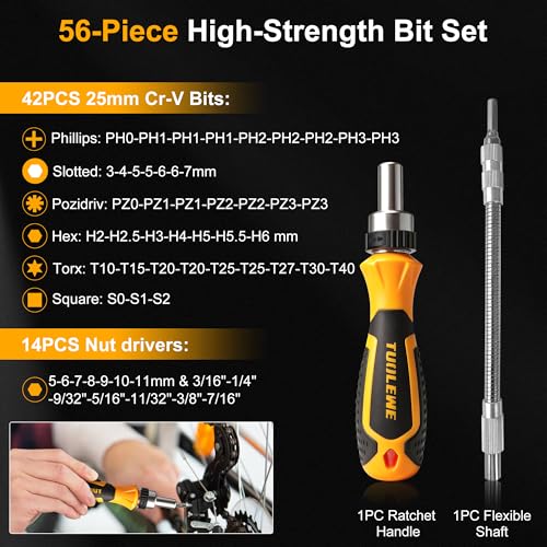 58-Piece Ratcheting Screwdriver Set with Flexible Shaft | Socket & Magnetic Bits - for Bike Repair, Automotive, Household, and DIY Projects - style: 58pcs Ratchet Screwdriver Set
