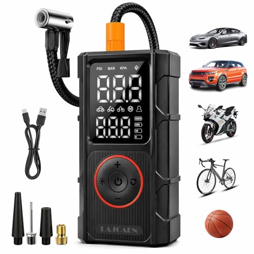 Tire Inflator Portable Air Compressor, 150 PSI Cordless Portable Air Pump with Digital Tire Pressure Gauge, for Car, Motorcycle, Bicycle, Ball, Car Accessories with LED Light, Black