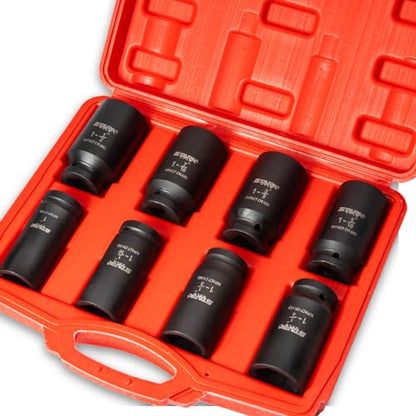 Stark USA 9 Pieces 3/4" Drive Deep Impact Jumbo Assortment Socket Set Cr-V Socket Set SAE 6-Point Flank Sockets (1" inch to 1-1/2" inch) - style: 9 PCS SAE Deep Socket Set (1‘’ to 1-1/2‘’)
