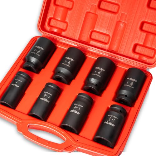 Stark USA 9 Pieces 3/4" Drive Deep Impact Jumbo Assortment Socket Set Cr-V Socket Set SAE 6-Point Flank Sockets (1" inch to 1-1/2" inch) - style: 9 PCS SAE Deep Socket Set (1‘’ to 1-1/2‘’)