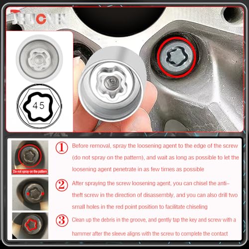 045 Wheel Locking Nut Key Socket Compatible with BMW Series, (Socket OD 29mm - ID 25mm), Wheel Anti-Theft Lug Nut Removal Tool, Anti-Theft Screw Remover - color: Socket 045
