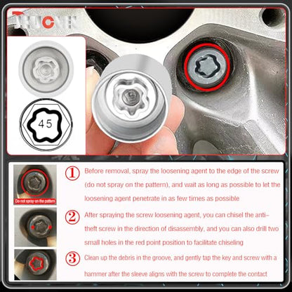 045 Wheel Locking Nut Key Socket Compatible with BMW Series, (Socket OD 29mm - ID 25mm), Wheel Anti-Theft Lug Nut Removal Tool, Anti-Theft Screw Remover - color: Socket 045