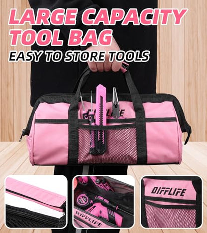 Pink Tool Set for Women, 126-Piece Lady's Power Screwdriver Cordless Rechargeable Set Home Repairing Tool Set with 13-Inch Wide Mouth Open Storage 126PCS 3.6V Electric Screwdriver Tool Bag - style: 126 Piece Pink