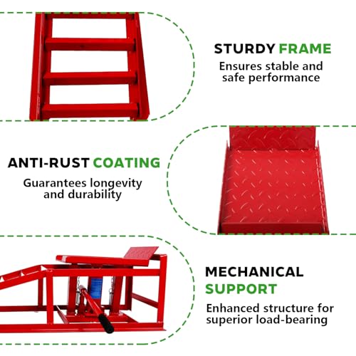 Anwick 2 Pack Hydraulic Car Ramps for Oil Changes, 5T Heavy Duty Steel Truck Ramps, Adjustable Lift Height, Low Profile Car Lift Ramp with Hydraulic Jack, Car Lifts for Home Garage (Red, 45") - color: Red