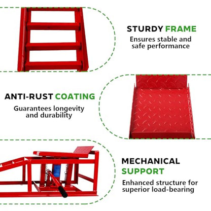 Anwick 2 Pack Hydraulic Car Ramps for Oil Changes, 5T Heavy Duty Steel Truck Ramps, Adjustable Lift Height, Low Profile Car Lift Ramp with Hydraulic Jack, Car Lifts for Home Garage (Red, 45") - color: Red
