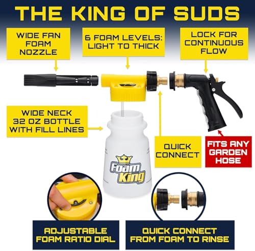 Foam King™ Gun Car Wash + Power Foam Car Wash Soap Strip (10ct = 5 Car Washes) - Connects to Garden Hose, Ultimate Scratch Free Cleaning Snow Blaster Cannon Washing - color: Foam Gun, Soap Sheets (Bundle)