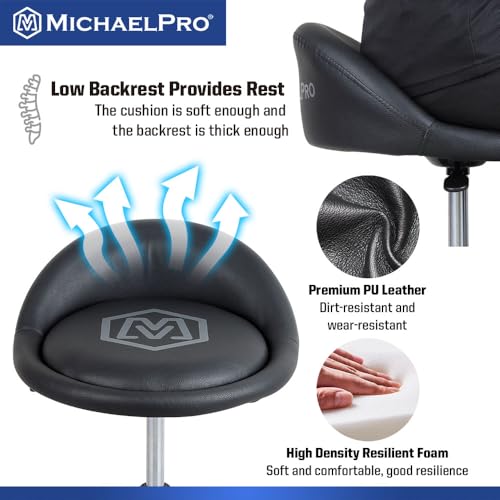 MichaelPro Rolling Mechanic Stool with 5 Removable Tool Trays for Storage, Pneumatic Garage Shop Chair with 350 lb Capacity, Adjustable Height, Padded Swivel Shop Stool with Wheels, Brakes, Backrest
