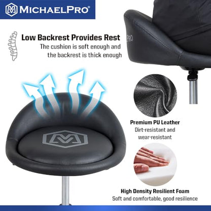 MichaelPro Rolling Mechanic Stool with 5 Removable Tool Trays for Storage, Pneumatic Garage Shop Chair with 350 lb Capacity, Adjustable Height, Padded Swivel Shop Stool with Wheels, Brakes, Backrest