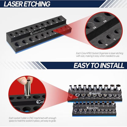 Foam Socket Organizer for Tool Box Drawer,Sockets Holder for Both 3/8&1/4” Square Drive Deep&Standard Sockets (Metric&SAE),and 1/4” Hex Bit Holder Organizer for 50 Bits,tool organizer trays