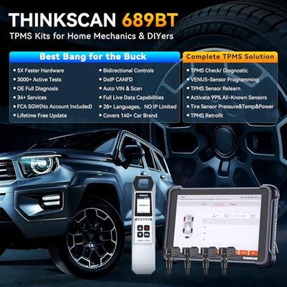 THINKSCAN 689BT TPMS Combos, Professional OBD2 Scanner Diagnostic Tool with TPMS, Activate/Read/Learn Sensor Tool with VENU iPro, Programming Sensors(Pack in 315/433MHz VENU5) Only