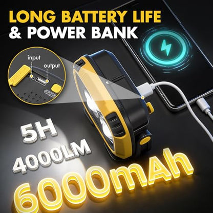 Rechargeable Work Light, 4000LM Magnetic LED Work Light | 6000mAh Magnetic Light, IP65 Waterproof, Emergency Flashlight, 30H Runtime, Portable Light for Mechanics, Car Repair(Yellow) - size: 1 Pack