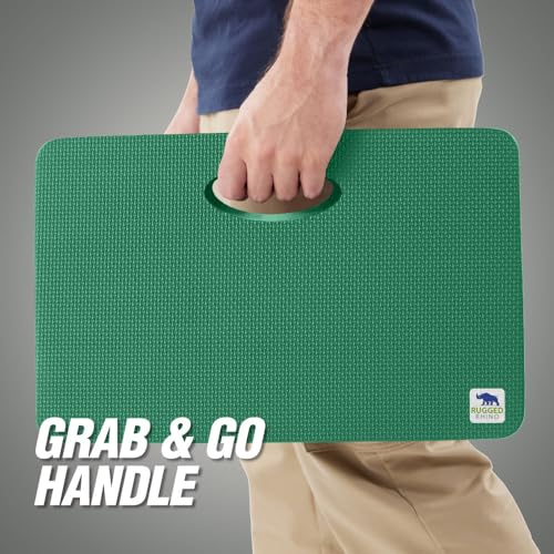 RUGGED RHINO Heavy Duty Patent Pending Kneeling Pad, Shock Absorbent Thick Knee Pads, Holds Up to 300 lbs, Protect Knees from Hard Concrete Surfaces, For Mechanics, Yard Gardening, Gym, Pine Green - color: Pine Green