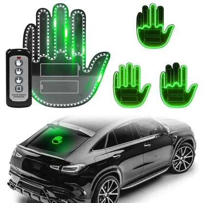 DIBMS Hand Gesture Light with Remote, Red LED Finger Funny Window Sign Light Accessories for Car Truck (Green) - color: Green