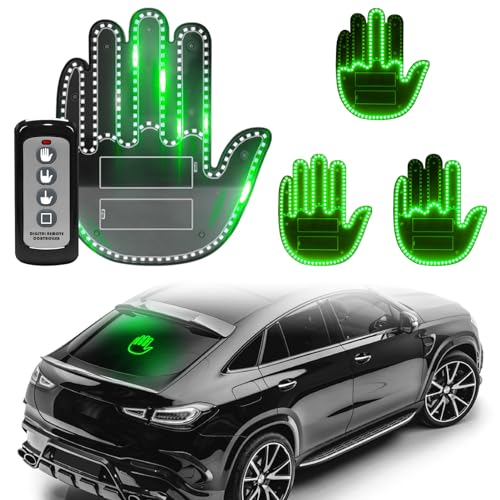 DIBMS Hand Gesture Light with Remote, Red LED Finger Funny Window Sign Light Accessories for Car Truck (Green) - color: Green
