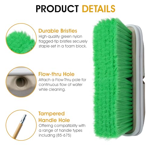 Nanoskin Premium 10-Inch Green Nylon Fountain Vehicle Wash Brush with Flagged-Tip Bristles, Flow-Thru Hole & Tempered Handle Hole, Car/Truck/RV Detailing | Cleaning Tool for Professional and Home Use - style: Fountain Brush – 10-inch