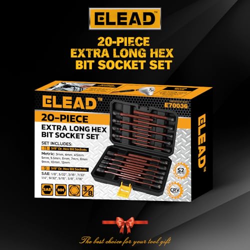 Extra-Long Allen Hex Bit Socket Set: 20-Piece 3/8 Inch Drive, 150mm S2 Steel, Standard SAE & Metric (1/8-Inch - 7/16-Inch, 3-12mm) for Impact Drills and Ratchet Wrenches - style: 150mm Allen Hex Bit Socket Set