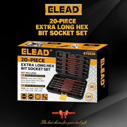 Extra-Long Allen Hex Bit Socket Set: 20-Piece 3/8 Inch Drive, 150mm S2 Steel, Standard SAE & Metric (1/8-Inch - 7/16-Inch, 3-12mm) for Impact Drills and Ratchet Wrenches - style: 150mm Allen Hex Bit Socket Set