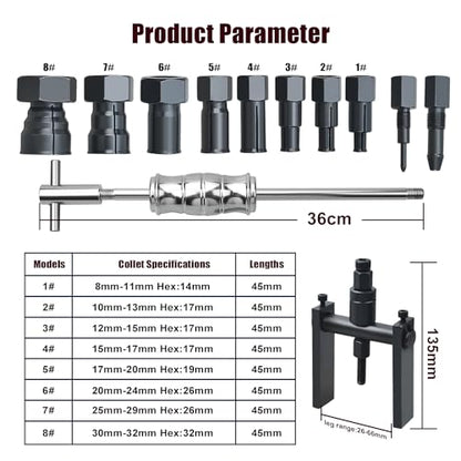 LainKeen 12pcs Motorcycle Blind Hole Bearing Puller Set 8-32MM | Internal Bearing Extractor, Slide Hammer, Two-Jawed Puller, Expandable Collets, Pilot Inner Bearing Removal Tool - size: 12PC (8-32mm)