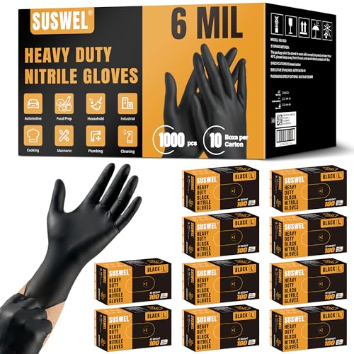 HEAVY DUTY 6 Mil Nitrile Gloves Disposable Latex Free Black Rubber Mechanic Tattoo Cleaning Cooking Gloves 1000PCs - color: Black-1000pcs, size: X-Large