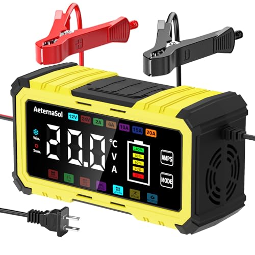 20A 12V/24V Battery Charger LiFePO4 Lead Acid Battery Maintainer,Battery Desulfator with Temperature Compensation,Smart Car Battery Trickle Charger for Car Truck Motorcycle Lawn Mower Boat - color: yellow, size: 12V 20A