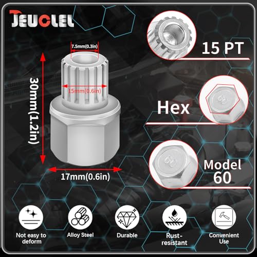 60/15PT Wheel Locking Nut Key Compatible with VW, Audi, Nut Removal | Wheel Lock Nut Socket Adapter, Anti-Theft Screw Remover, Hand Repair Tool, Tyre Fitting, garage - color: 60/15PT