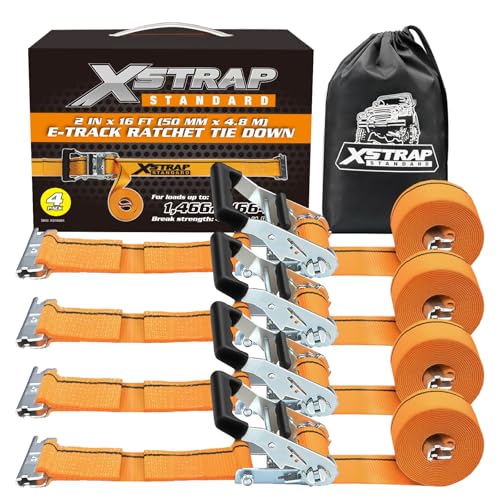 XSTRAP STANDARD 2"x16' E-Track Ratchet Straps 4 Pack Orange Tie Down Straps | 4,400 LBS Break Strength Heavy Duty Wheel Tie-Downs for Moving, Truck, Trailers, Motorcycles, Kayaks, Car Roof, Vans - size: Orange-4PK-16FT