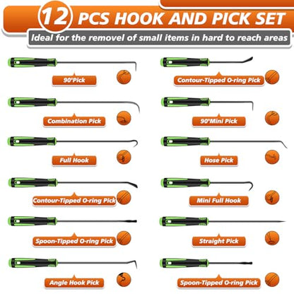 12 Pcs Pick Set Mechanic, Pick Tool Set Car Auto Oil Seal/O-Ring Seal Gasket Pick, Precision Hooks Puller Remover for Removal Remover Tools, Car Repair, Mechanical and DIY Use