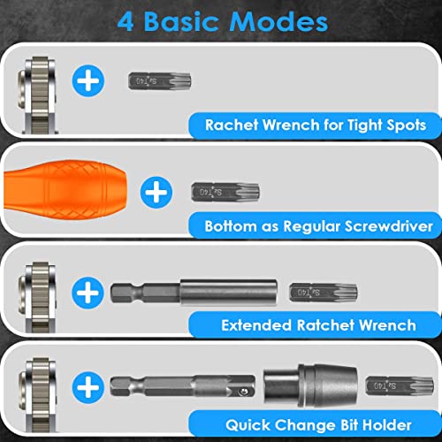 GreaTalent 133in1 Mini Ratchet Wrench Screwdriver Bit Set with 1/4" Hex Shank Phillips/Pozidriv/Hexagon/Torx/Slotted/Square Bits, 36-Tooth Gear, Magnetic Bit Holder, 90 Degree Drive Handle