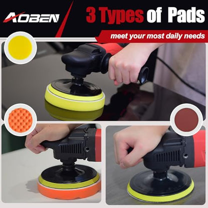 AOBEN 1600W Rotary Buffer Polisher,7 Inch/6 Inch Car polisher with 6 Variable Speed,Detachable Handle for Car Detailing - size: AT3501D-1