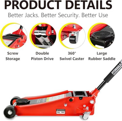 4 Ton Low Profile Floor Jack, Heavy Duty Steel Racing Floor Jacks with Dual Pistons Quick Lift Pump, Lifting Range 4"-21", Professional Hydraulic Car Jack 4 Ton/8000 LBS Capacity, Red - color: Red - 4 Ton(Dual Pump), Lift 4"-21"